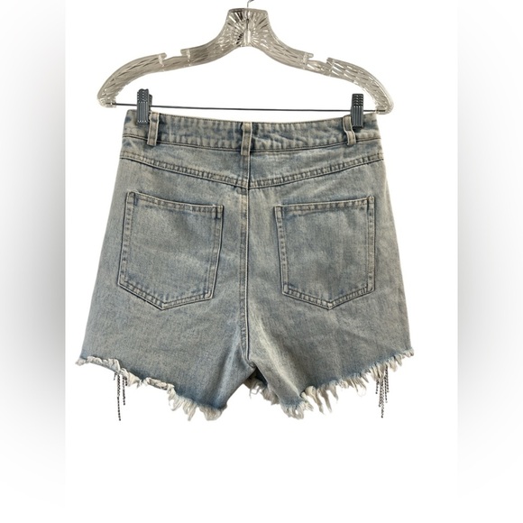 Denim blue b rhinestone fringe high waisted jean shorts - Picture 6 of 7